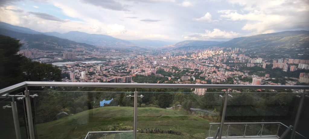 Panoramic Medellín skyline viewed from The View modern mansion in Envigado